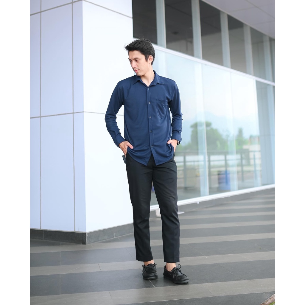 Kemeja Panjang Basic/Polos CVC Pique Navy