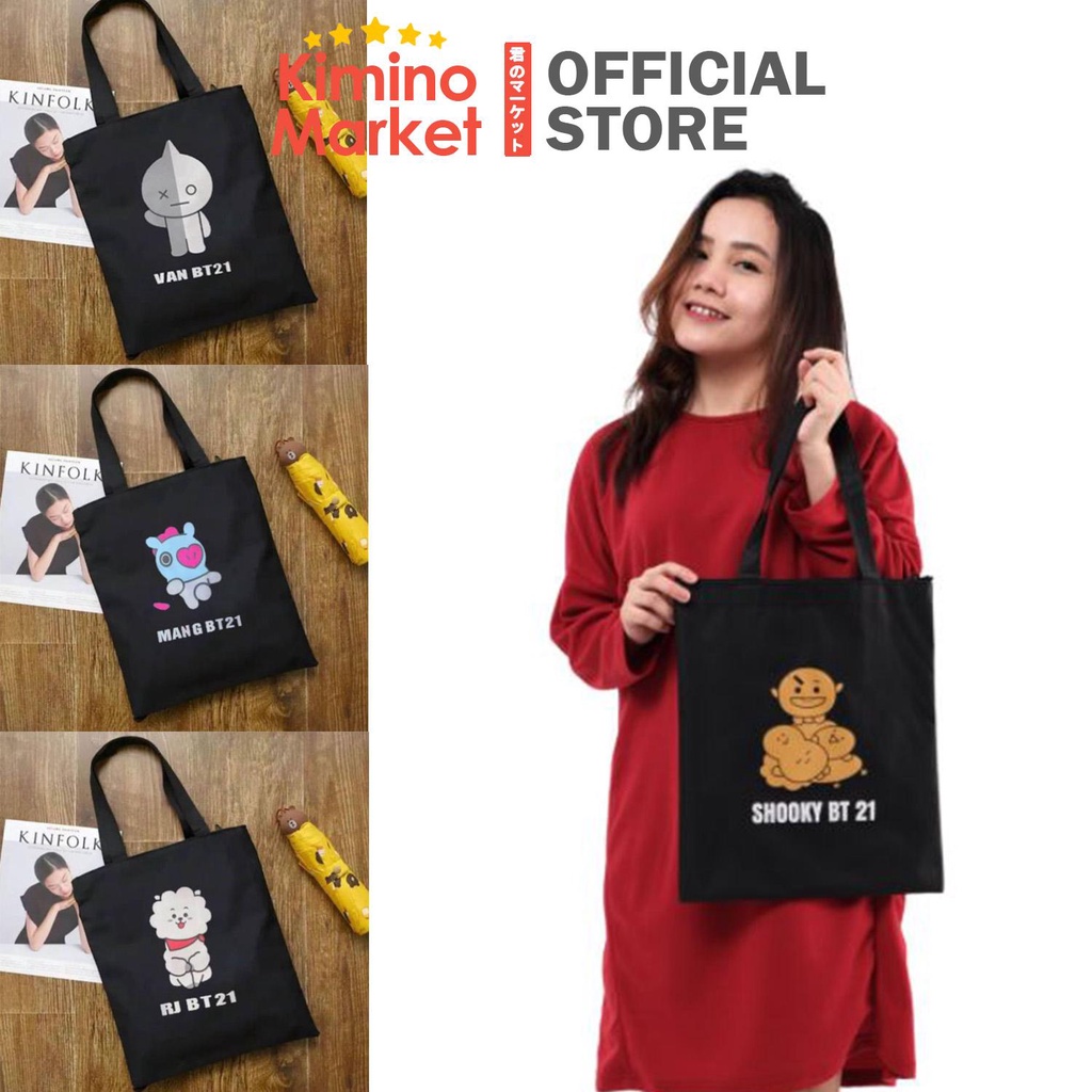 Totebag Canvas BTS BT21 ARMY HITAM Kpop Korean Style Tas Sandang Selempang Wanita Murah Berkualitas