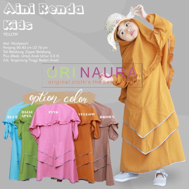 Gamis + Khimar kids Aini Renda Syari Ori Naura