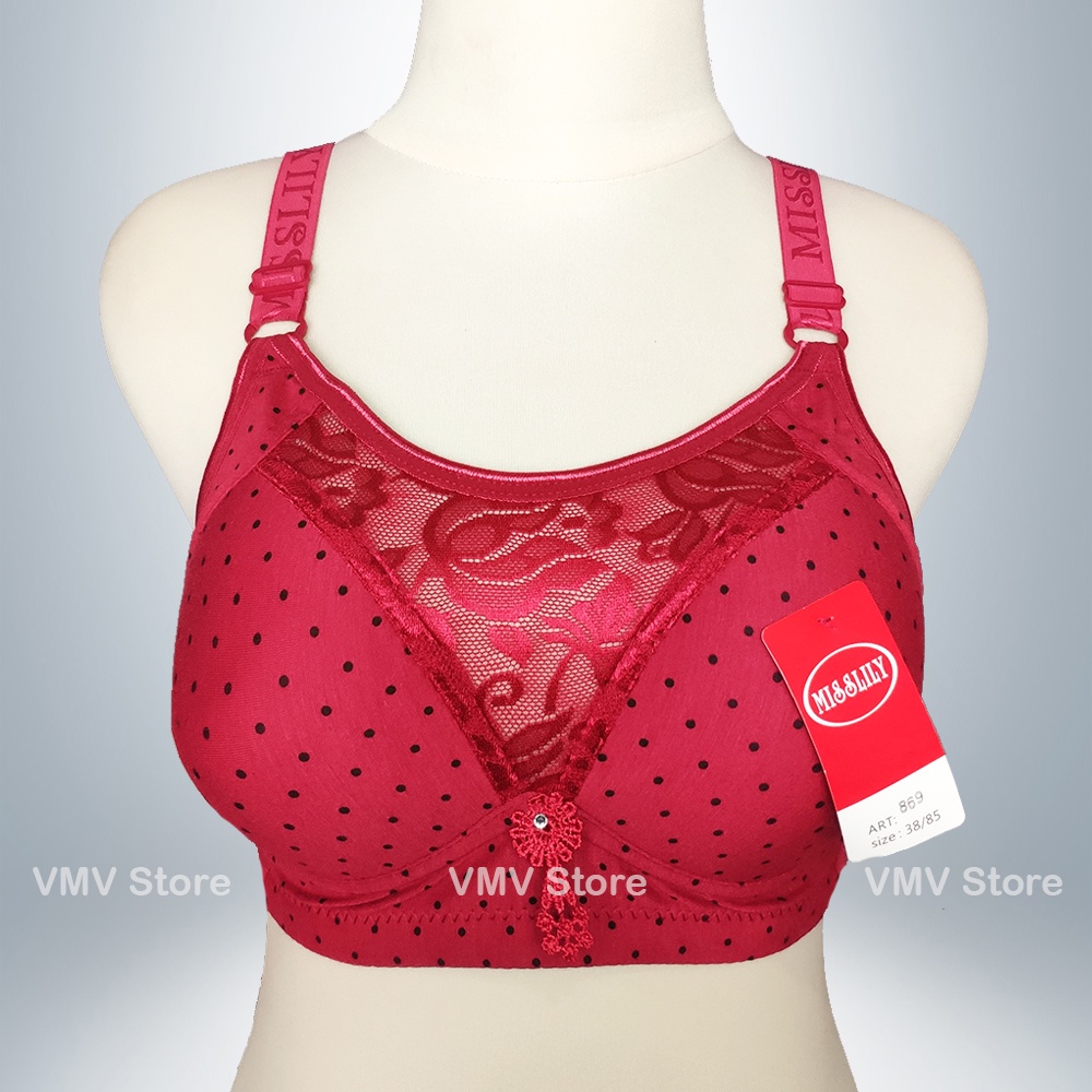 ORIGINAL Bra Kemben Misslily 869 BH Wanita Tanpa Kawat Cup B Polkadot Brukat Cantik Kop Besar Miss Lily Original