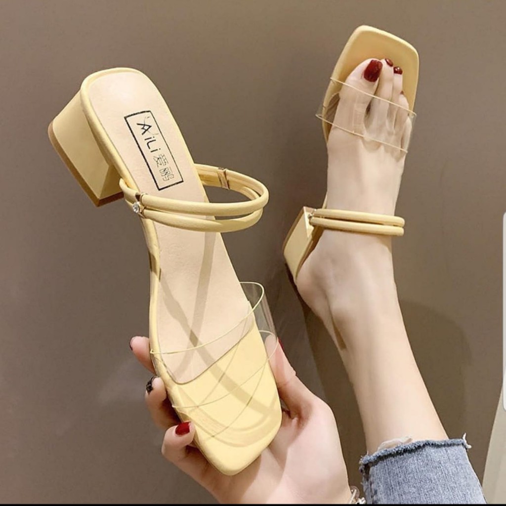  Sandal  Hak  Tahu  Wanita Transparan SDH194 Shopee Indonesia