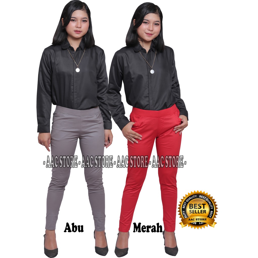 Celana Panjang Wanita Katun Stretch , Celana Leging Standar Bahan Katun Stretch