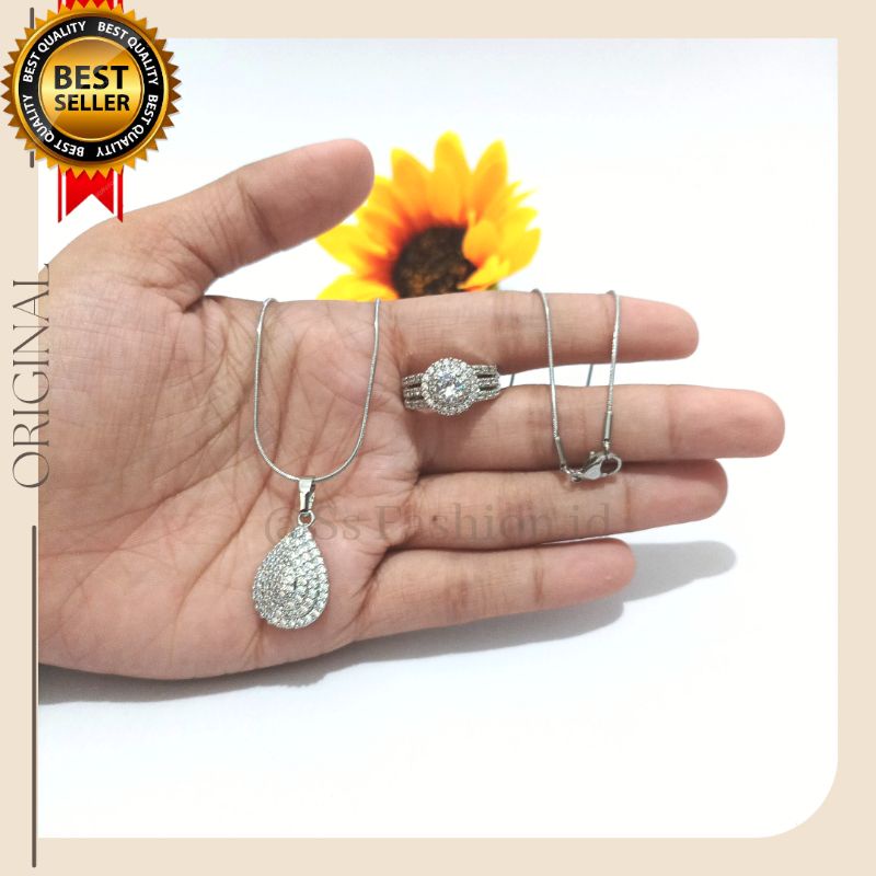 Terbaru!! Set Kalung Free Cincin permata Silver