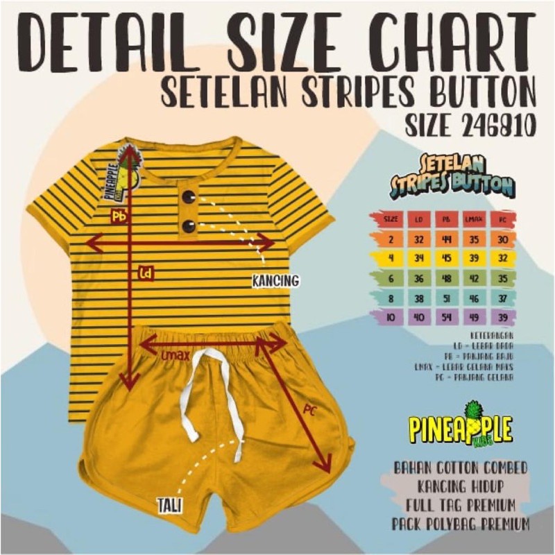 SETELAN KAOS ANAK STRIPES BUTTON UNISEX (1-10 YEARS )