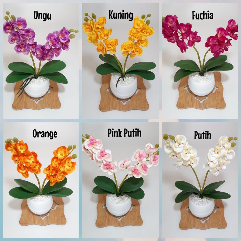 Anggrek mini Artificial / Anggrek Palsu / Anggrek Imitasi / Anggrek Kain Pot Plastik