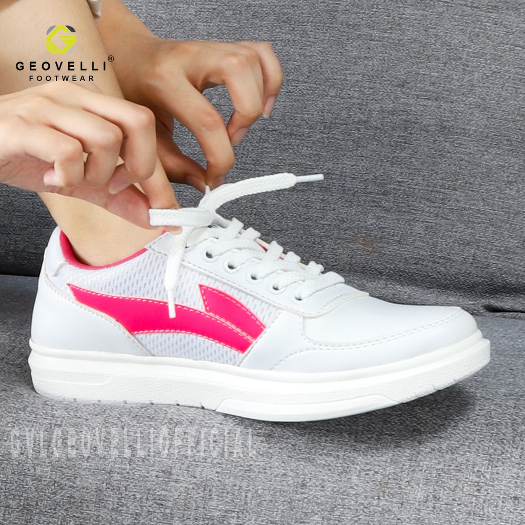 COD!!! Sepatu Wanita Kasual Sneakers Putih Polos Geovelli Full White Putih Wanita Grade Original