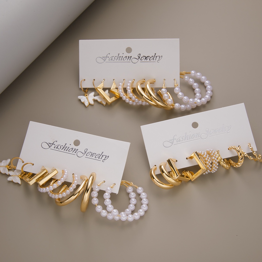 6pcs Anting Stud Desain Bunga Daisy Kupu-Kupu Aksen Mutiara Berlian Imitasi Bahan Akrilik Gaya Boho