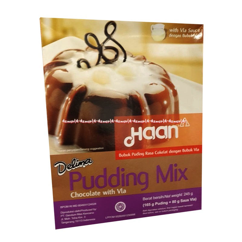 Haan Delima 245gr Pudding Mix Chocolate With Vla Sauce Coklat Tepung Bubuk Puding Instan Cokelat Puding Agar Instan Premix Saos Fla