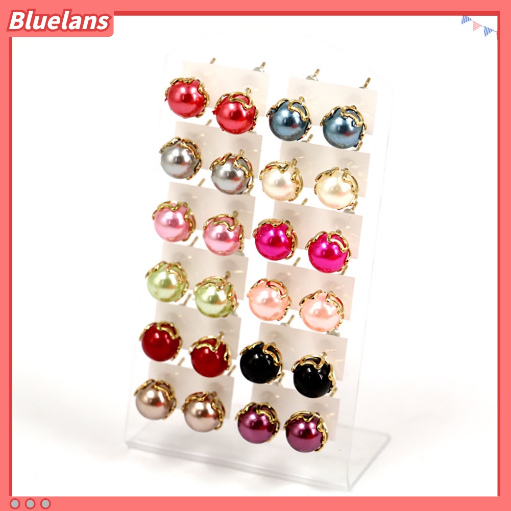 Bluelans 12 Pairs Elegant Earrings Round Faux Pearl Jewelry Women Party Ear Studs Set