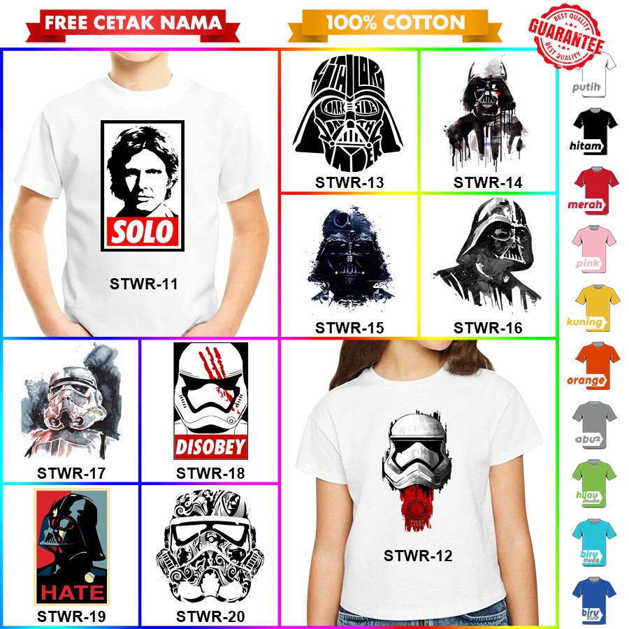 [FREE NAMA!!] Kaos Baju COUPLE  ANAK DAN STAR WARS BANYAK MOTIF