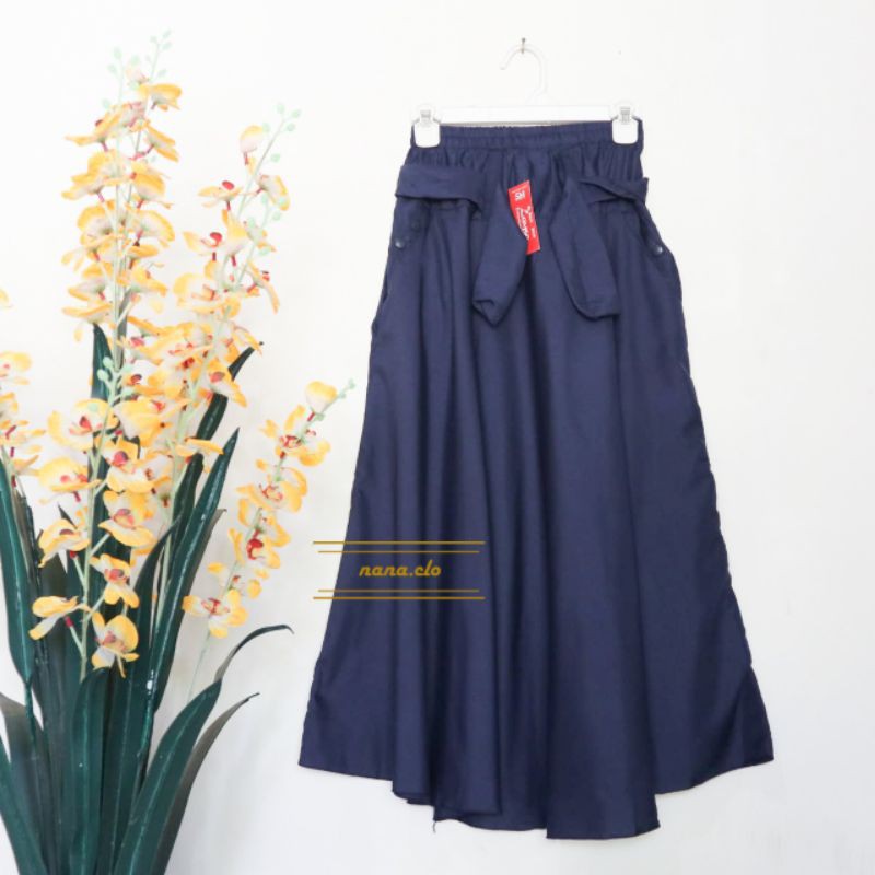 Rok Wanita Bahan Katun dan Wolfis Polos Maxi Skirt Dewasa-Navy