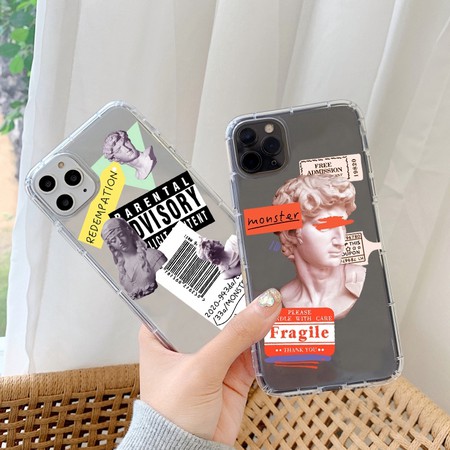 

Creative Art DVISORY Fragile Sculpture Portrait Pattern Shockproof Clear Casing iphone 12 12Mini etc
