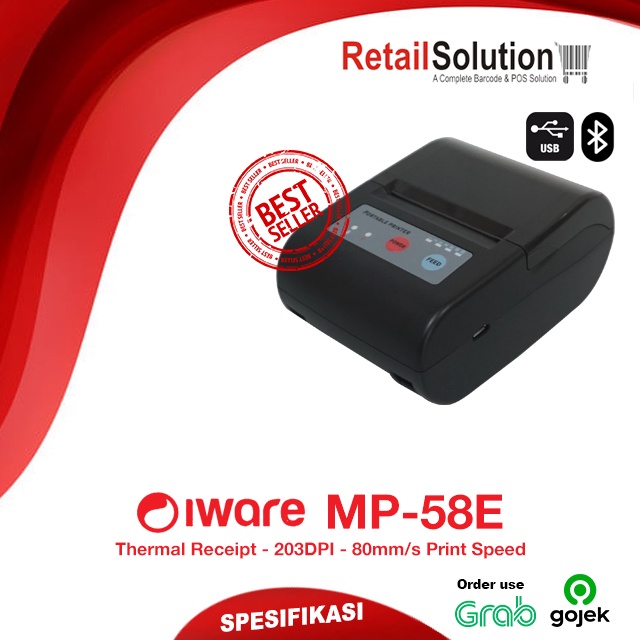 Printer Thermal Bluetooth Battery RPP02N - Iware MP58E MP-58E MP58 E