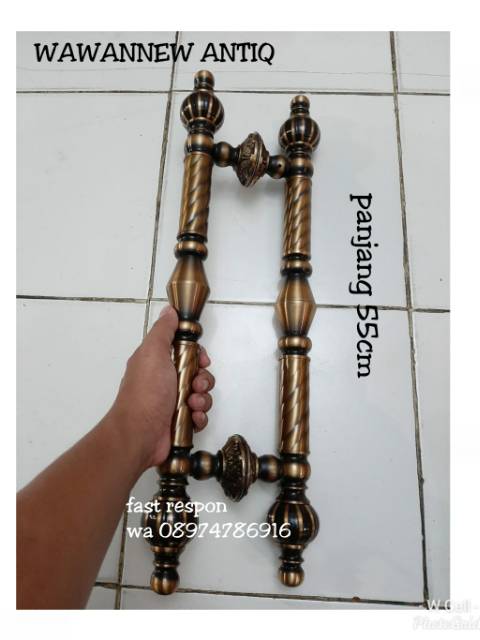 Handle Pintu / Gagang Pintu Rumah Pagar Kuningan Antik Motif Ukir 55cm