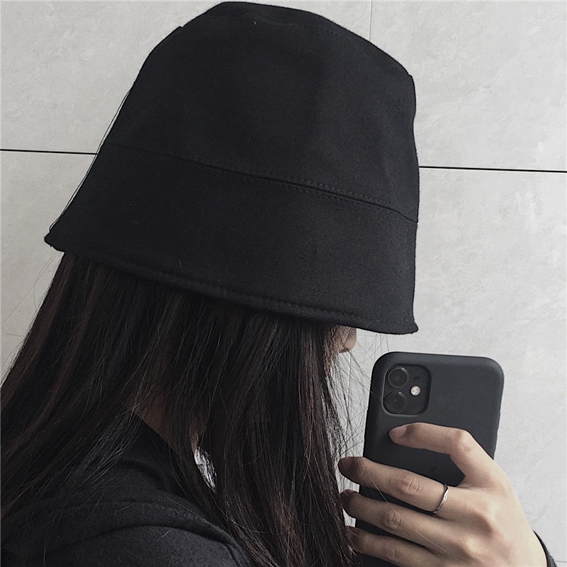 Topi Bucket / Fisherman Gaya Harajuku Warna Polos Untuk Pria / Wanita