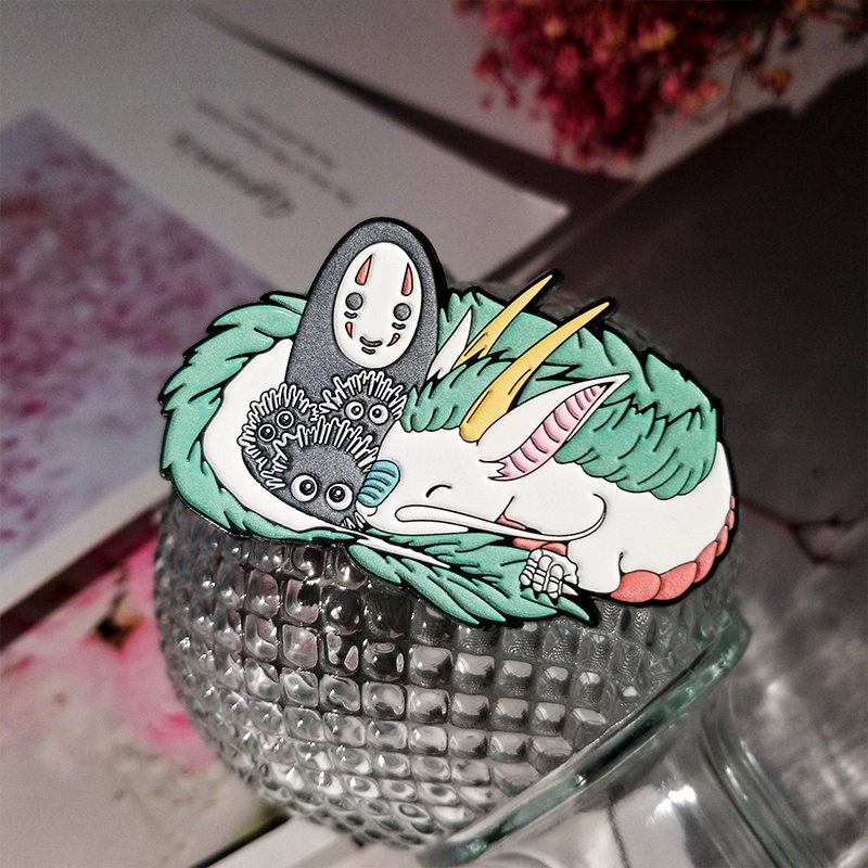 Cartoon Anime Brooch Spirited Away White Dragon Enamel Pin Cute Little Coal Jersey Collar Pin Clothing Decoration