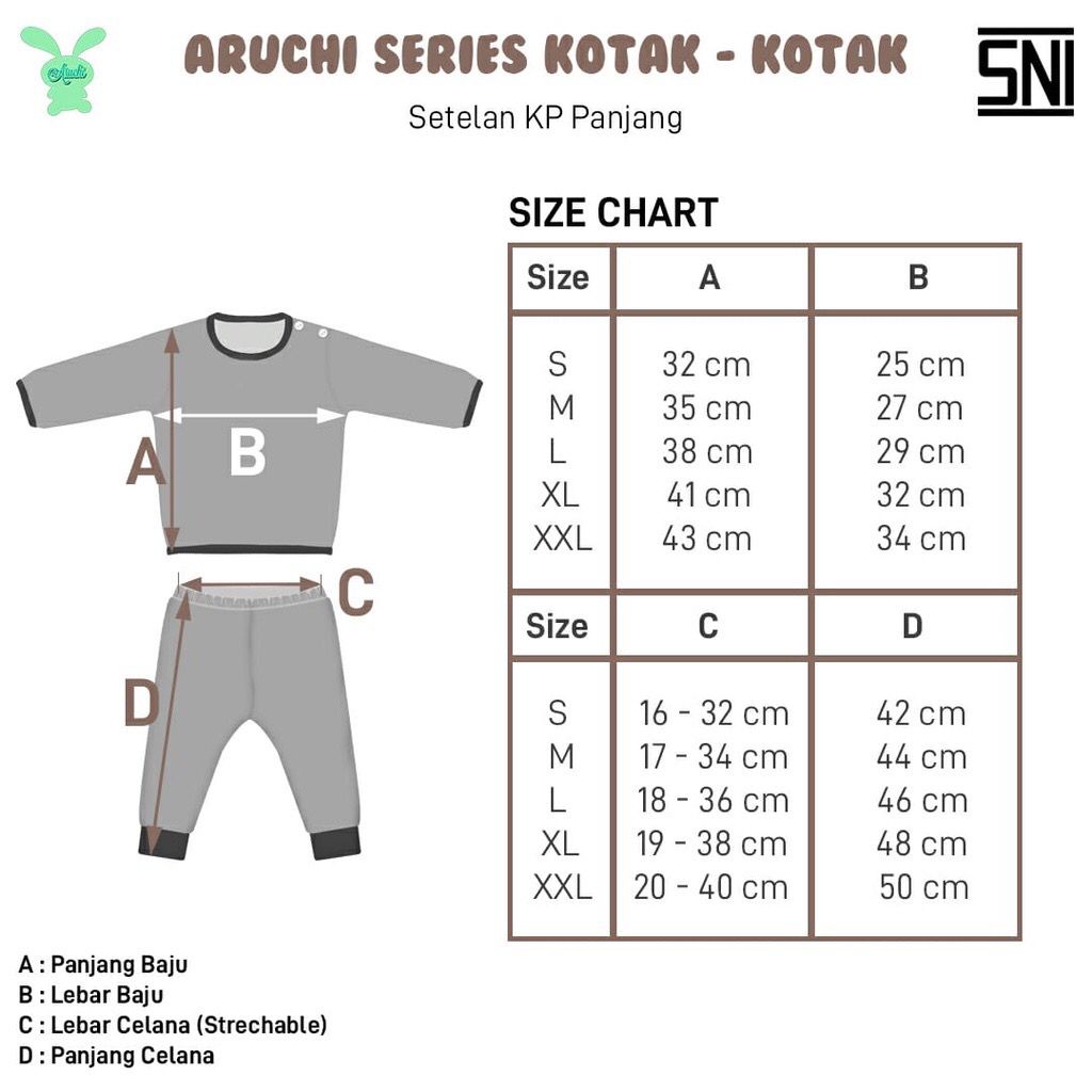 ARUCHI SETELAN PANJANG SETELAN PENDEK SERI KOTAK-KOTAK BAJU BAYI ANAK NB S M L XL XXL