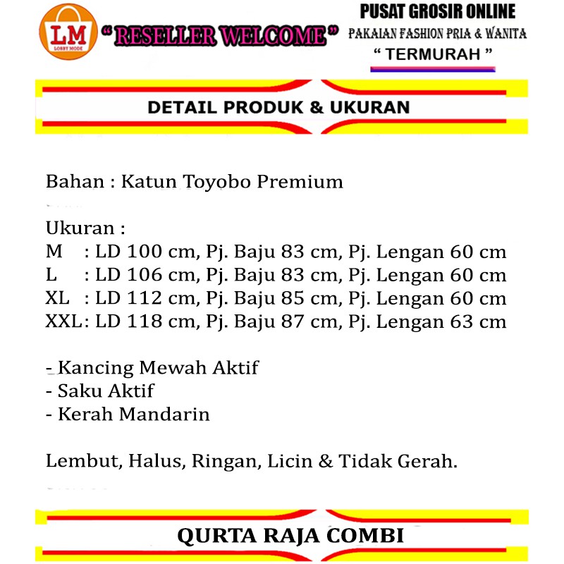 TERMURAH TERLARIS [ COD &amp; Gratis Ongkir ] Koko Baju Muslim Pria Jumbo QURTA RAJA COMBI Lengan Panjang Bahan Katun Toyobo Premium TERBARU LMS 26255 26257 26259 26261