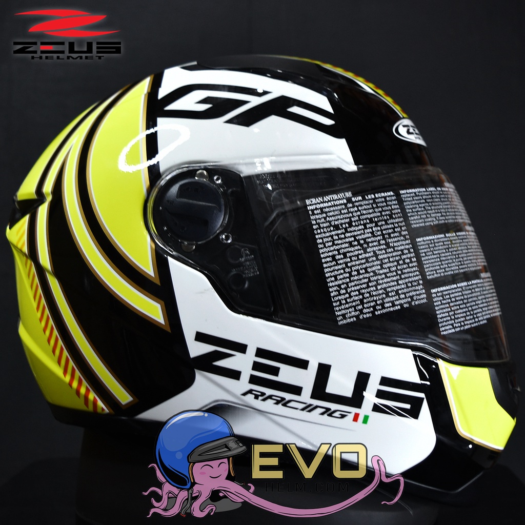 HELM ZEUS FULL FACE BLACK AL2 YELLOW - FREE SMOKE VISOR ZEUS ORIGINAL ( ONGKIR 2KG )