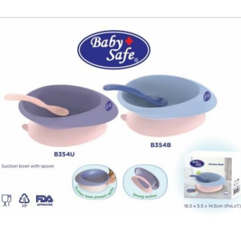 Babysafe B354 Suction Bowl with Spoon - Baby Safe Mangkok Makan Anak Bayi Silikon + Sendok