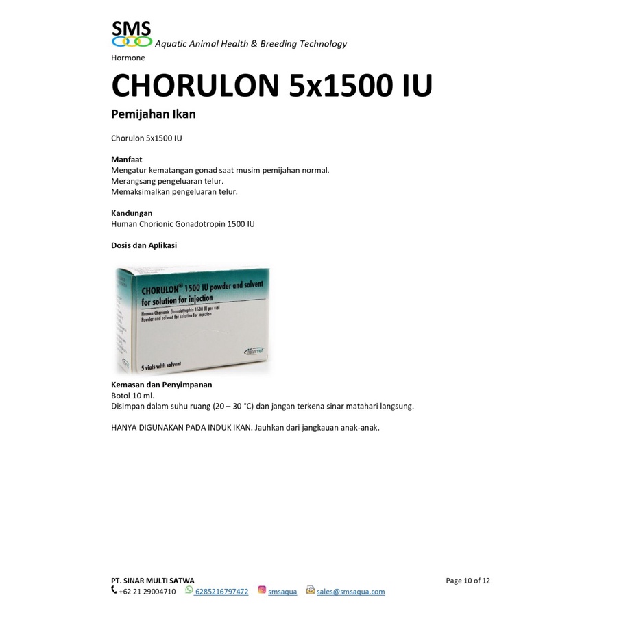 CHORULON 5 x 1500 IU INTERVET BY SMS OBAT PEMIJAHAN IKAN