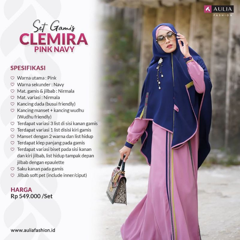 AULIA SET GAMIS CLEMIRA PINK NAVY