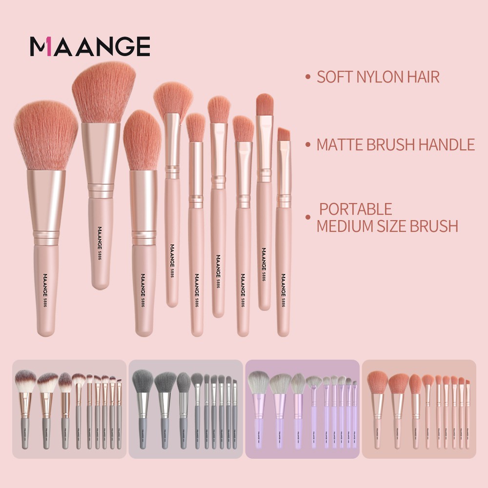 Original Maange 9pcs/set Brush Makeup Ukuran  Mini Blush On, Bedak, Concealer, Eyeshadow