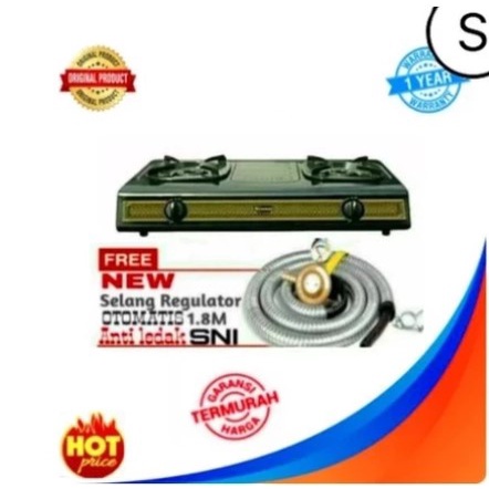 kompor gas rinnai 2 tungku plus selang regulator paket anti ledak