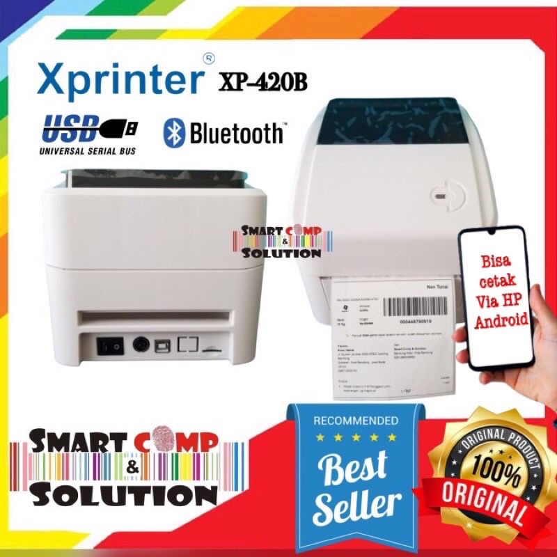 Xprinter 420B USB Printer Barcode Label Thermal Resi Alamat Market Place A6 AWB