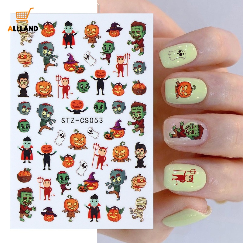 1pc Stiker Kuku Motif Daun Maple / Laba-Laba / Ular Tema Halloween Untuk Aksesoris Manicure