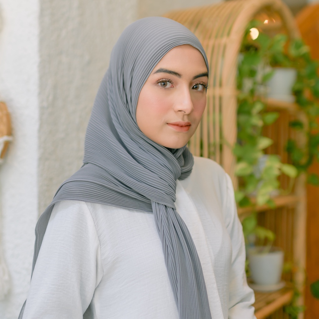 Lozy Hijab - Bawal Pleats Shawl ( Pashmina Plisket )-Smoke Grey