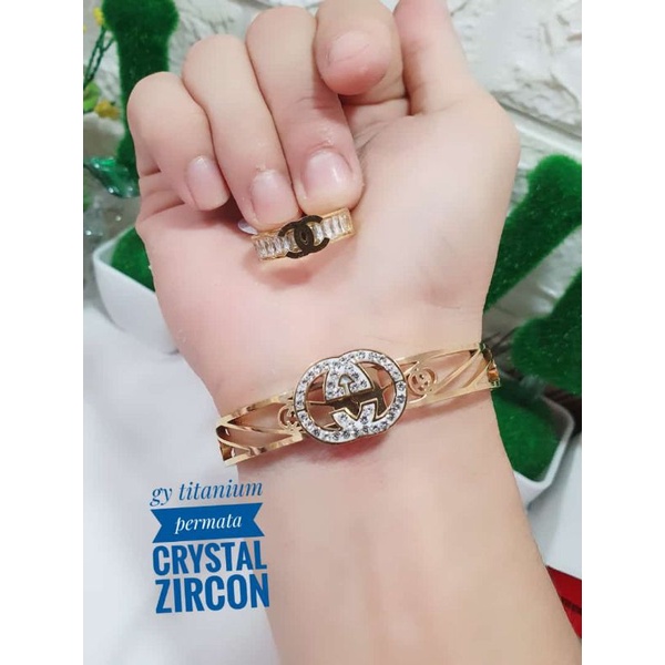 set gelang dan cincin titanium