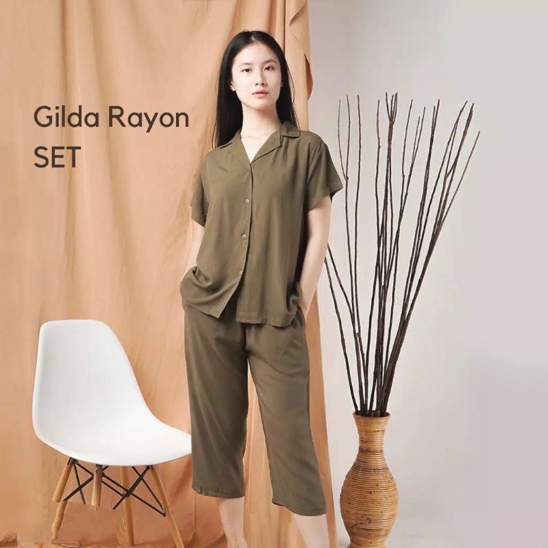 Gilda Rayon Set Polos Wanita / Setelan Celana Wanita