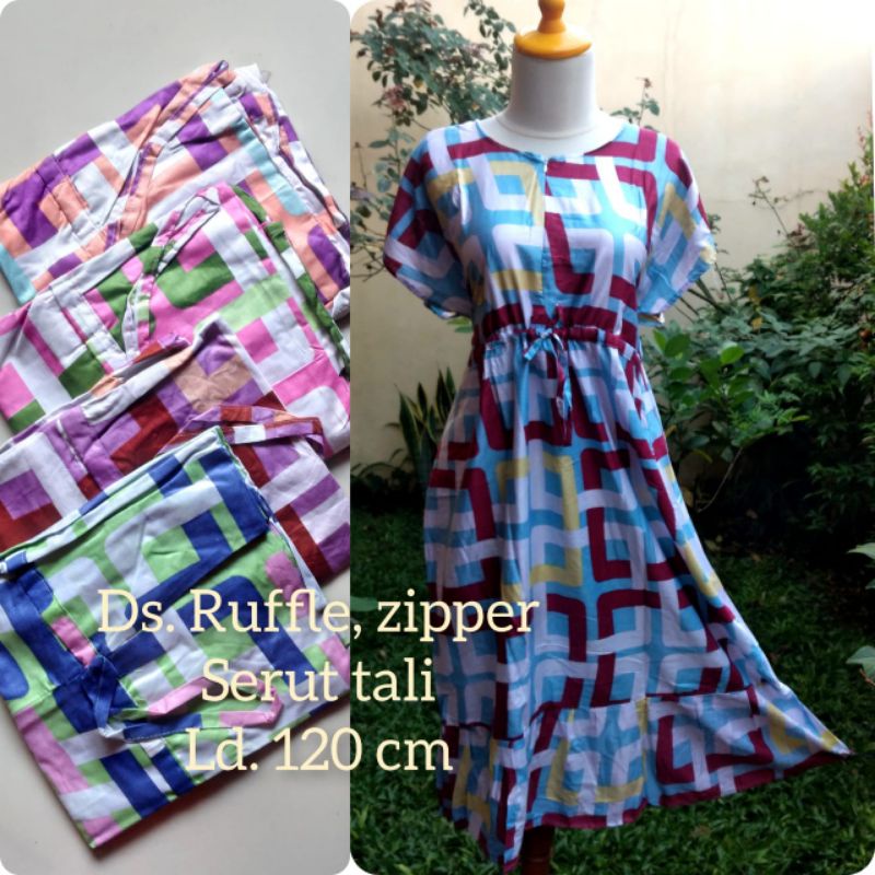 Daster Motif Garis, Tunik, Bahan Katun Rayon