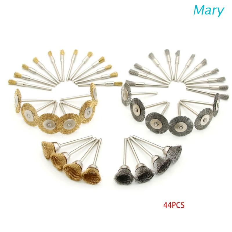 Mary 44pcs / Set Sikat Kawat Mini Bahan Kuningan + Baja Untuk Membersihkan / Memoles