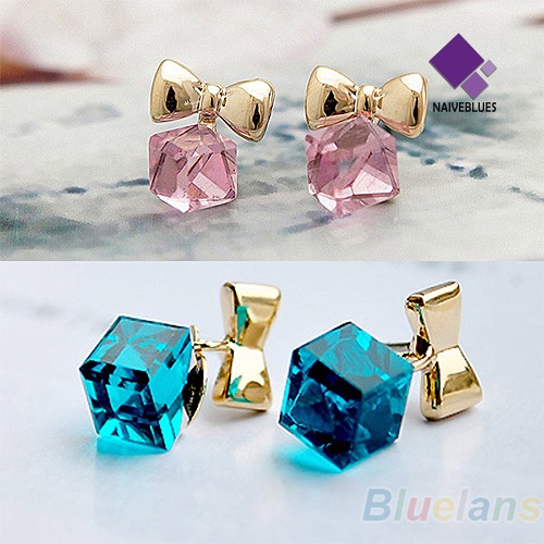 Anting Stud Desain Kubus Ikatan Simpul Berkilau Untuk Wanita