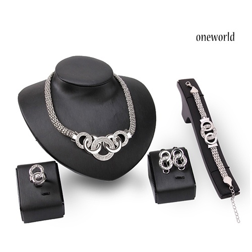 OW@ Women's Luxury Short Chain Necklace Bracelet Earrings Ring Fashion Jewelry Set