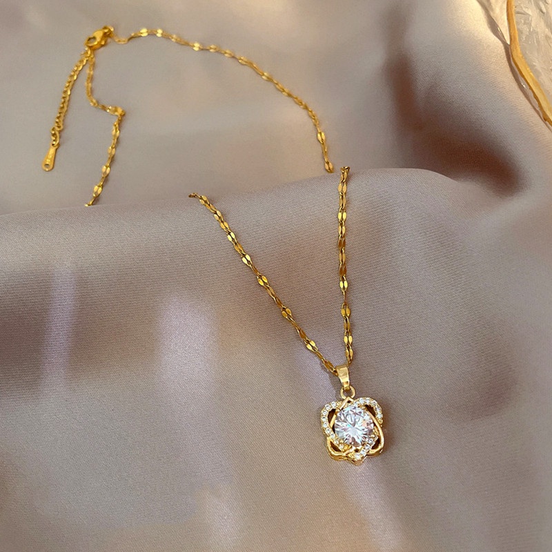 kalung titanium anti karat Ganda Hati Liontin Wanita necklace Berlian Perhiasan Korea