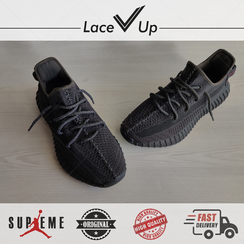 Tali Sepatu Reflective Yeezy 350 V2 Static Black Shoelace - Black/Grey