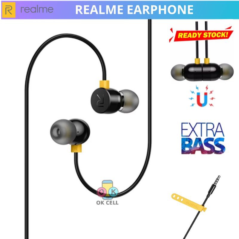 Headset Realme Buds 2 Original Full Bass - Handsfree Magnetic Realmi C3 / 5 Pro / 6 Pro earphone Ori