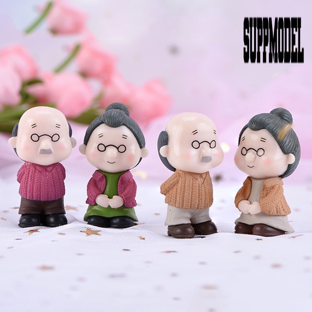 Suppmodel 2Pcs / Set Mainan Miniatur Pasangan Kakek Nenek Untuk Dekorasi Taman / Bonsai