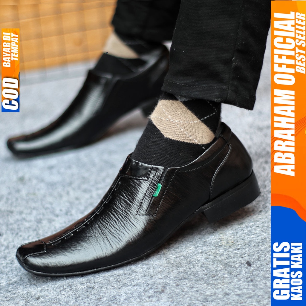 Sepatu Pantofel Pria Hitam Kulit Asli Casual Formal Pantopel Kerja Kantor Kondangan Guru Pesta vantopel Pentopel Fantofel Fashion Shoes Terbaru Murah Kekinian Original CALVIN ABRAHAM