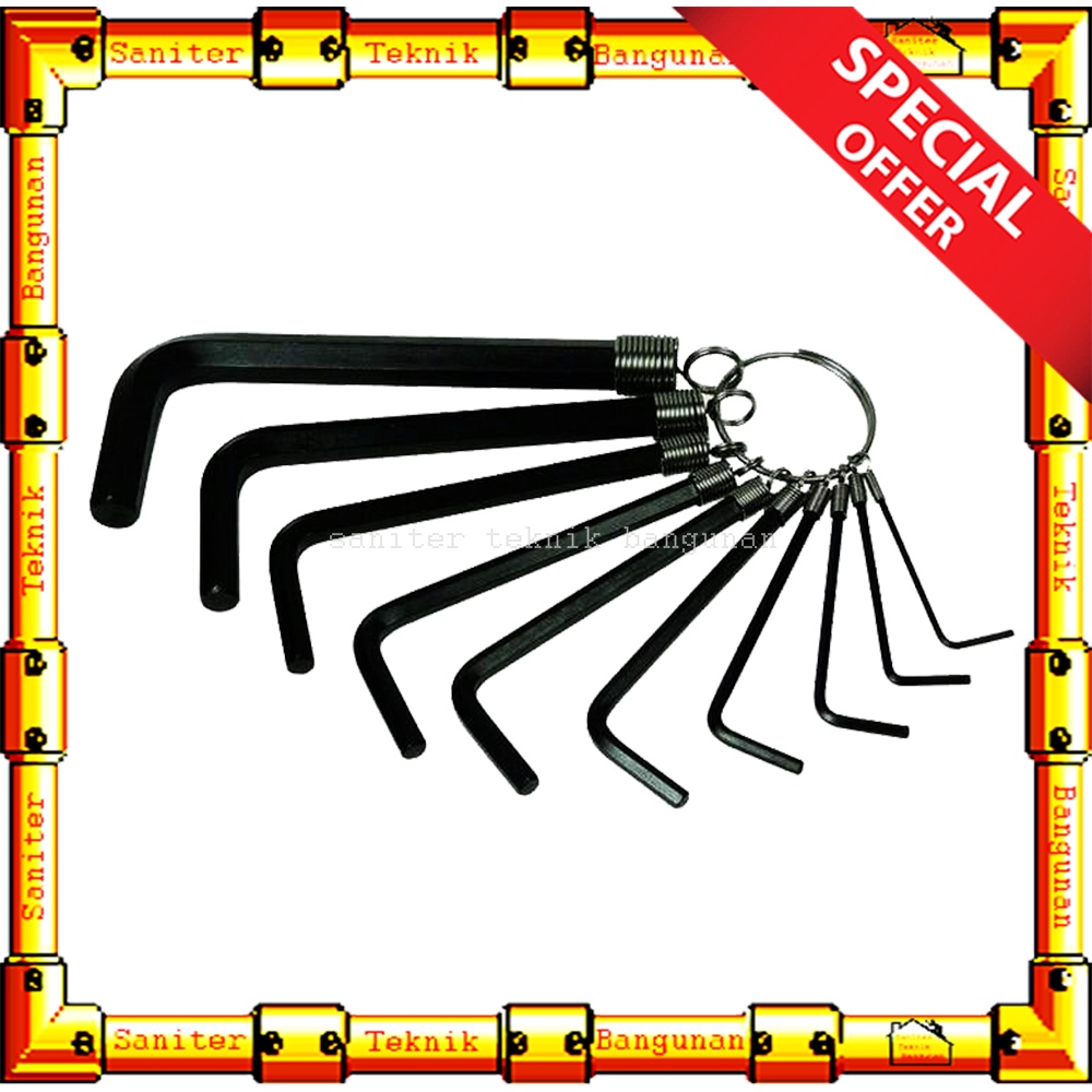 Kunci L Set 10 Pcs Popeye Hitam Silver Pendek Hex Key Kombinasi