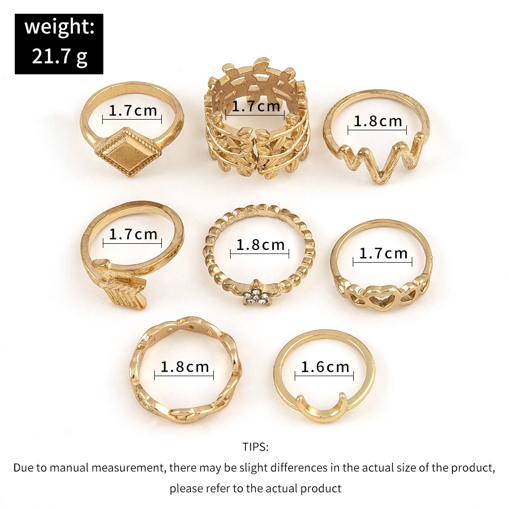 Eropa dan Amerika cincin EKG Hollow Jantung bintang bulan jangkar kapal geometris cincin 8-piece set