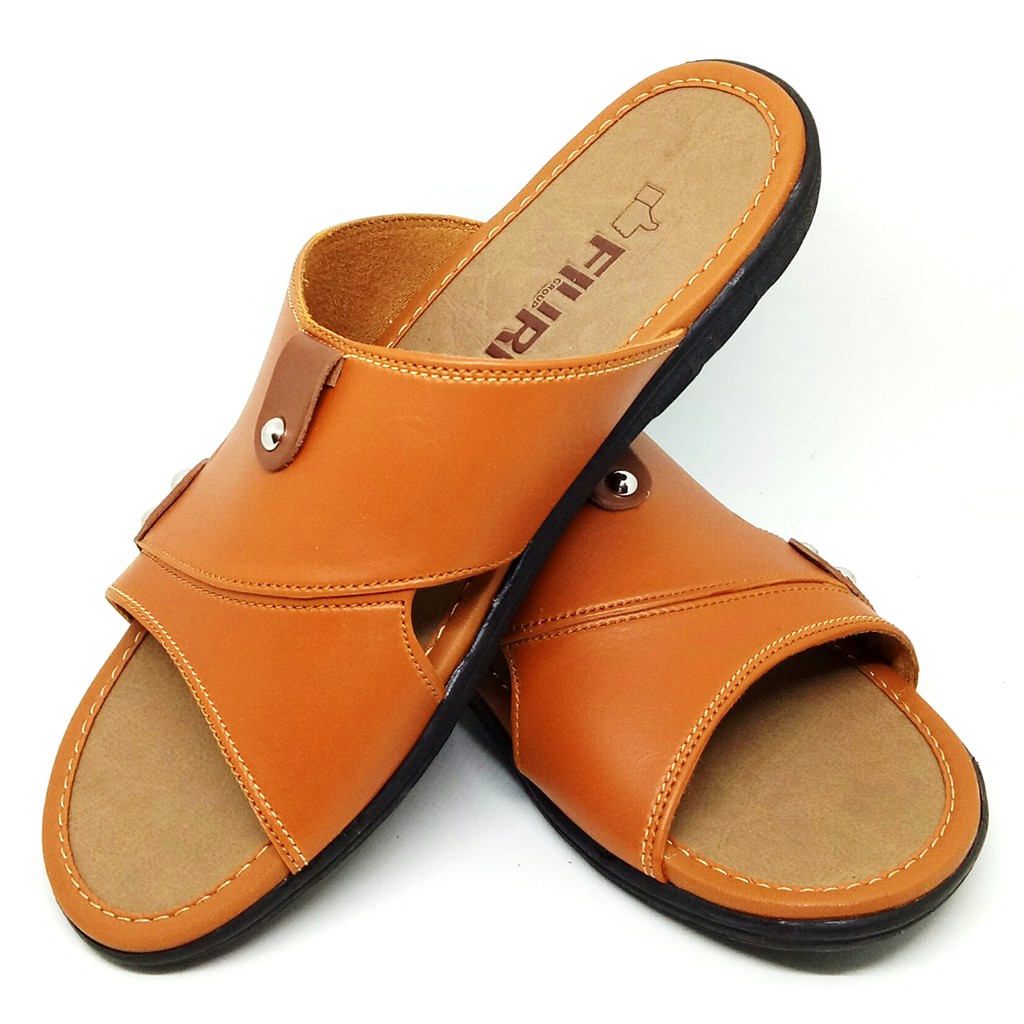 FIURI - Sandal Single Slip On Tan - Sandal Murah Pria - Sandal Casual Pria - Sandal Pria Kulit