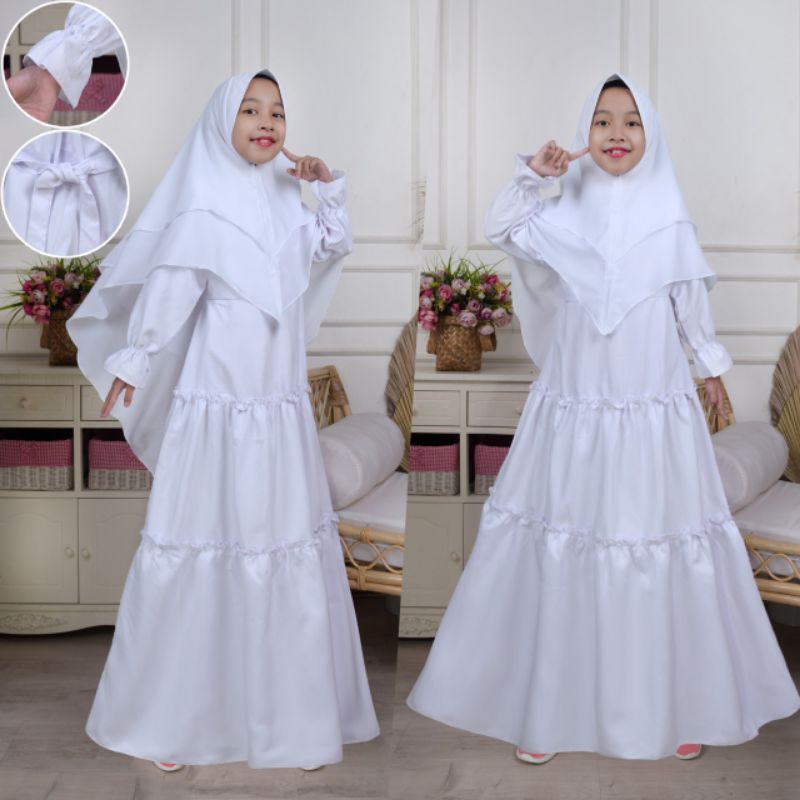Baju Lebaran Anak Perempuan SYARI PUTIH BABY CODORAY USIA 6 sd 13 TAHUN baju muslim anak perempuan d