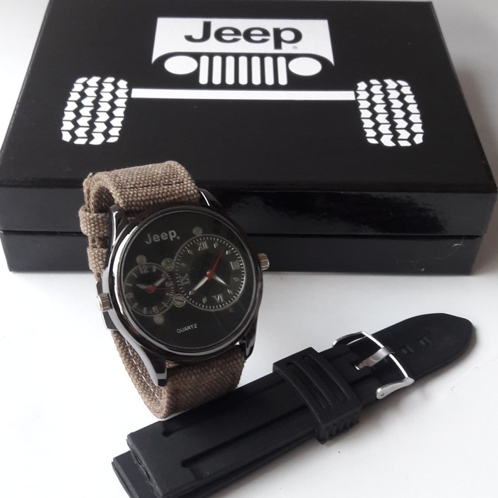 Jam Tangan jeep 1490b box set tali kain kanvas free tali rubber Jam Tangan Pria Anti Air Murah Analo
