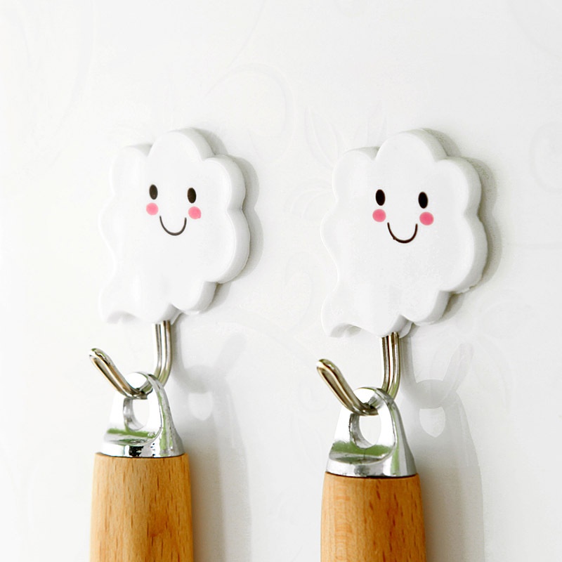 3Pcs/set Home Creative Cartoon Smiling Cloud Shape Self Adhesive Wall Hanging Storage Hooks