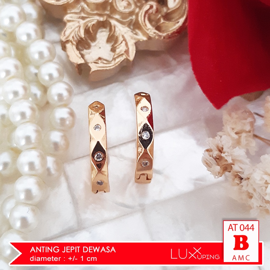 AT 044 Anting Jepit Model Paku Perhiasan Imitasi Lapis Emas 18K Permata Zirkon Aksesoris Xuping Murah Luxx Xuping