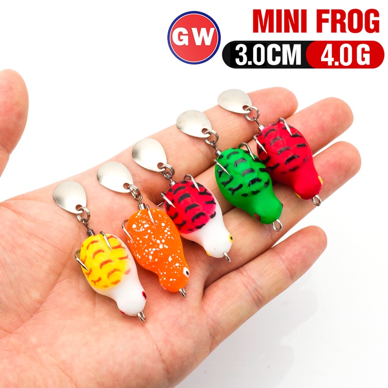 1pc Umpan Pancing Softlure Bentuk Katak Mini 3cm / 4g 5 Warna Dengan Kail Ganda